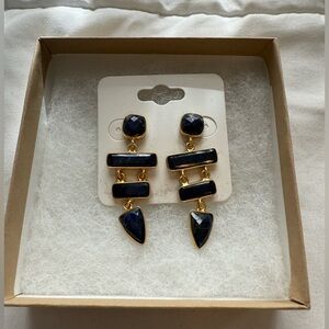 Elegant Gold and Blue Geometric Drop Earrings